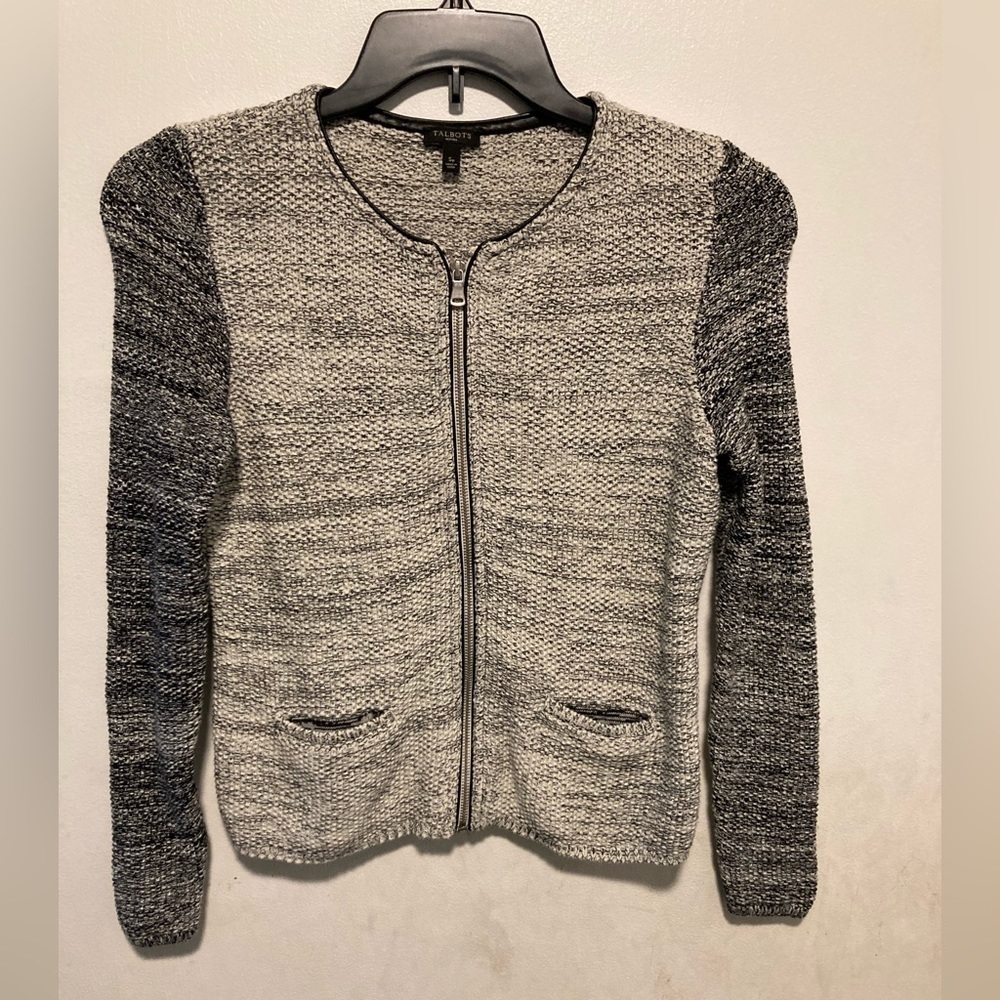 Talbots colorblock shimmering full zip knitted sweater cardigan size small